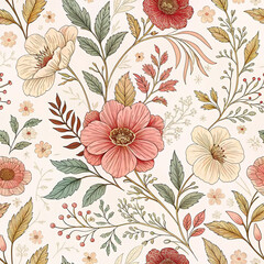 seamless pattern with flowers vintage