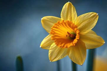 Fototapeta premium Yellow Daffodil Flower Blooming in Natural Light with Petals and Soft Background