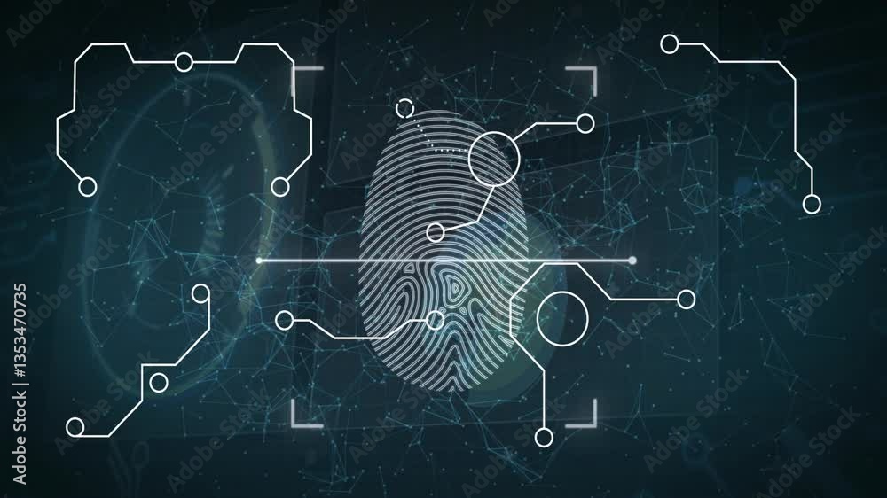 Poster digital network connections processing fingerprint data animation on screen in school