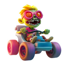 Cartoon Zombie Character Driving Colorful Gokart