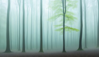 Misty Forest: Spring's First Green.