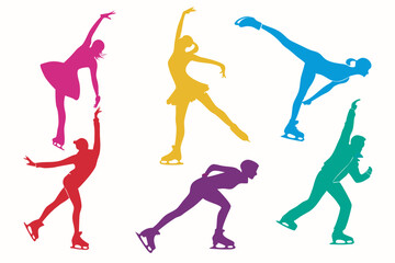 set of Ice skating silhouette vector illustration