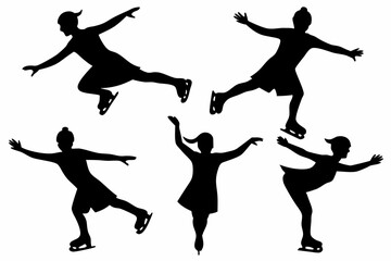 set of Ice skating silhouette vector illustration