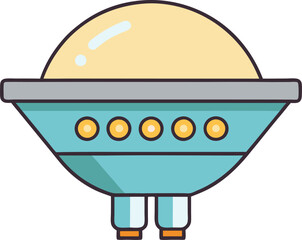 Vector illustration of UFO spaceship with dome, A vector illustration of a UFO spaceship with a dome-shaped top and glowing lights, symbolizing space exploration and extraterrestrial technology.
