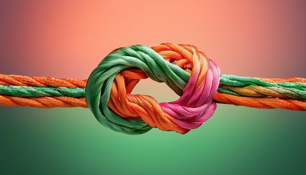 colorful knot a tangle of green pink and orange ropes against a gradient