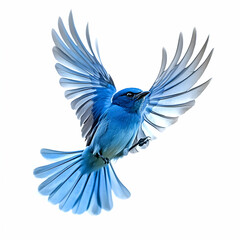 Blue Bird in Flight Against a White Background