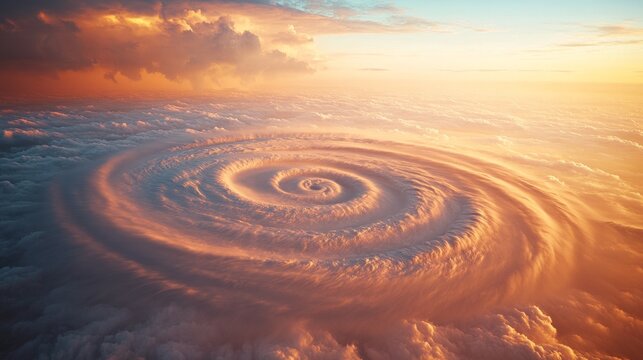Majestic Formation of Tropical Cyclone with Beautiful Cloud Spirals in Ocean