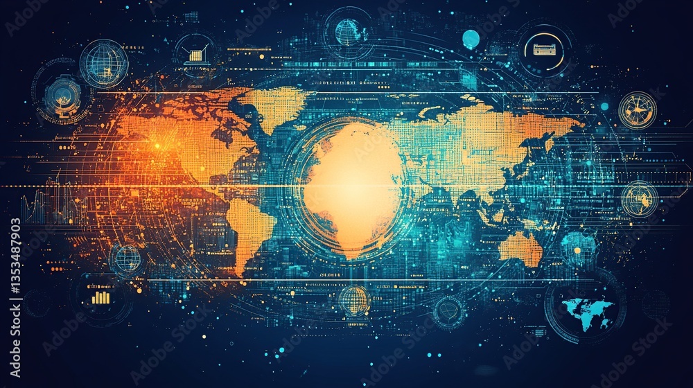 Poster global interconnectedness visualized through technology and data