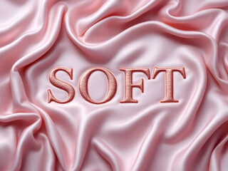 Soft Pink Satin Fabric with Embroidered Text Effect in Elegant Style