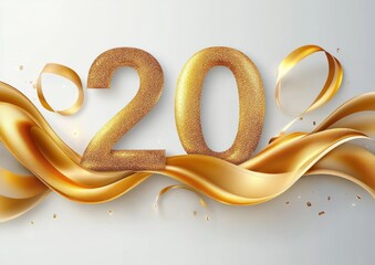 20th Anniversary Golden Emblem Design with Gradient and Ribbon Elements