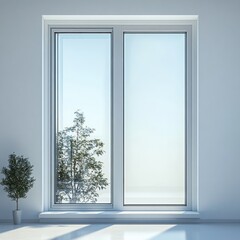 3D Render of Modern Glass Aluminum Window Frame Minimalist Design