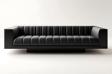 Fototapeta premium Modern black leather sofa on white background, product shot for interior design usage