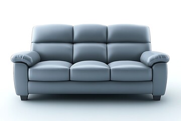 Fototapeta premium Modern blue leather couch, studio white background, living room furniture design