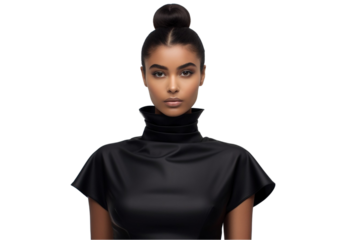 Model in an All-Black Ensemble, Isolated on Transparent Background