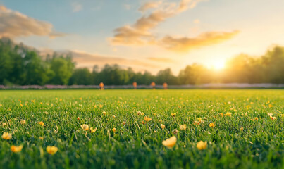 Fototapeta premium Players Running Drills During Football Practice on Sunlit Field