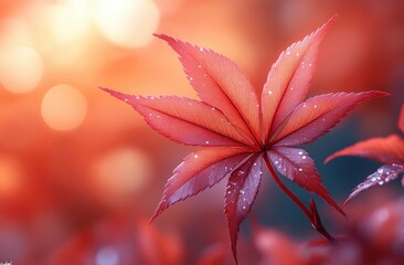 Closeup of Vibrant Red Leaves of Japanese Maple Tree in Autumn Garden