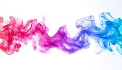 Abstract colorful smoke swirls gracefully across a bright white backdrop