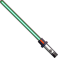 Vector illustration of green lightsaber, A vector illustration of a green lightsaber with a metallic hilt, representing a futuristic weapon with a glowing blade.
