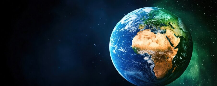A vibrant view of Earth from space, showcasing continents, oceans, and a starry background, highlighting the planet's beauty and uniqueness, climate activist.