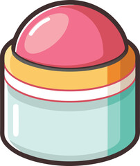 Vector illustration of blush compact container, A vector illustration of a blush compact container with a pink dome-shaped blush, featuring a colorful design and modern style.

