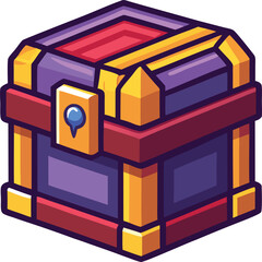Colorful Treasure Chest Vector Design, A colorful treasure chest vector design with red, purple, and gold accents, symbolizing adventure and hidden treasures.
