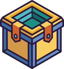 Open Storage Box Vector Illustration, An open storage box vector illustration with teal and orange accents, designed for organizing or packing items.

