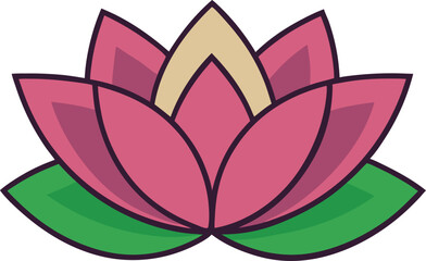Pink Lotus Flower Vector with Green Leaves, A soft pink lotus flower vector design with green leaves, symbolizing purity, peace, and spiritual balance.
