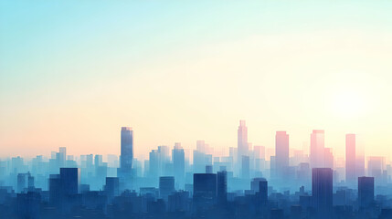 Fototapeta premium Sunrise Over City Skyline with Tall Buildings and Soft Colors