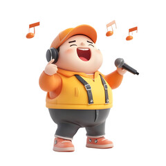 Cheerful Cartoon Character Singing With Headphones And Microphone