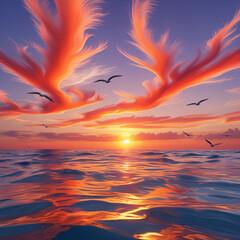 a beautiful sunset and a ocean reflecting the rays