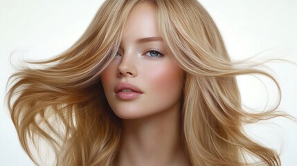 Naklejka premium Beauty Portrait of Woman with Long Flowing Blonde Hair in Profile