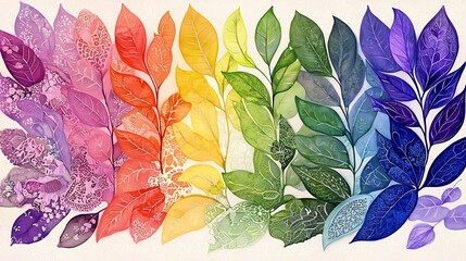 Naklejka premium Rainbow Watercolor Leaves A Spectrum of Colorful Foliage