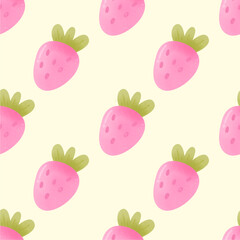 Cute Watercolor Strawberry Seamless Pattern