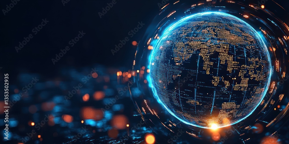 Aufkleber Futuristic Visualization of AI Driven Global Data Networks and Digital Transformation in Technology Systems and Science