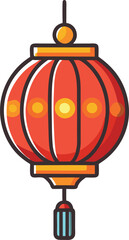 Chinese Lantern Vector Illustration, A vibrant vector illustration of a traditional Chinese lantern with a red body, yellow accents, and decorative hanging elements.
