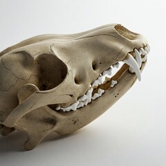 Fototapeta premium closeup of a detailed animal skull with visible teeth against a white background