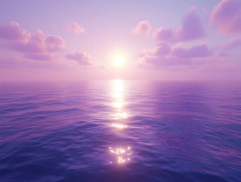 Serene purple sunset over tranquil ocean - Powered by Adobe