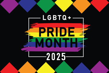 illustration of rainbow colors with texts '2025 Pride Month', concept for LGBTQ+ community in pride month.