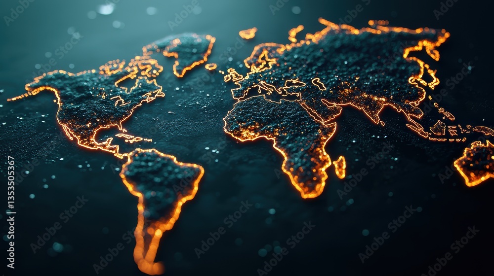 Poster artificial intelligence and machine learning world map with glowing lines connecting ai hubs and res
