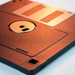 close up of an old vintage brown and black floppy disk