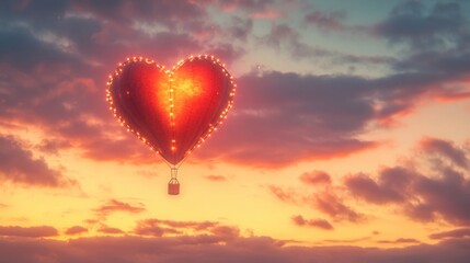 Obraz premium Heart Shaped Hot Air Balloon at Sunset