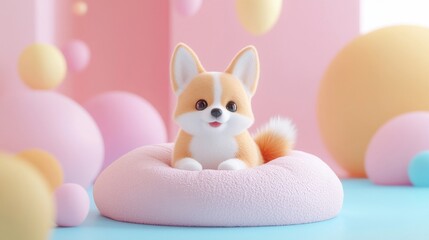 Fototapeta premium Adorable 3D Rendered Corgi Puppy in Pastel Setting