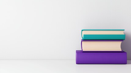 Fototapeta premium Minimalist Stack of Book Three books stacked neatly on a white background, creating a clean and simple composition