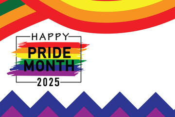 HAPPY PRIDE MONTH 2024  rainbow colors with texts 'Pride Month 2025, concept for respecting and supporting the diversity of LGBTQ+ genders in pride month.
