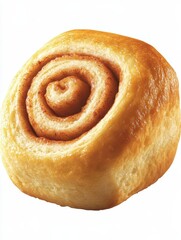 A single cinnamon roll showcasing a stunning golden brown spiral glistening with cinnamon filling on a bright white background for delicious dessert images