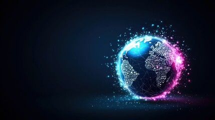 Fototapeta premium Globe Global Business and Economy Globe with digital networks and business icons, dark background, representing global trade, finance, and economic connections