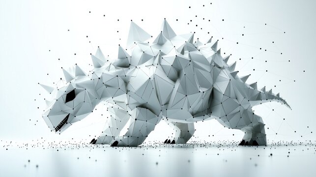 Abstract polygonal dinosaur, studio, digital art, scattered dots - Powered by Adobe