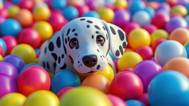 Adorable Dalmatian Puppy Playing in a Colorful Ball Pit - Powered by Adobe