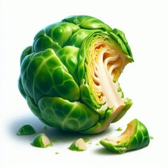 Obraz premium Artistic portrayal of a halved brussel sprout showcasing intricate interior layering