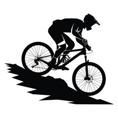 Fototapeta premium Mountain biker Silhouette, Vector, Icon, Logo, White Background.